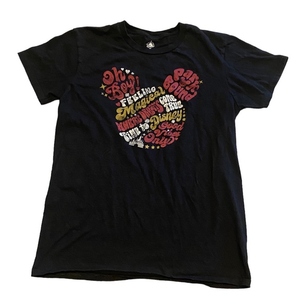 Disney Tee Mickey Collage of Favorite Disney Phrases T-shirt Black Size Medium - Picture 1 of 9